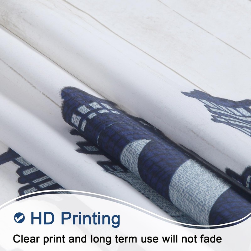 BESTRIPES Lighthouse Fabric Shower Curtain, Blue Gray and White Coastal