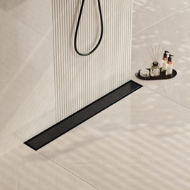Neodrain 24 in Matte Black Linear Shower Drain- with 2-in-1 Flat & Tile Insert Cover, 304 Stainless Steel Rectangle Shower Floor Drain,Floor Shower Drain