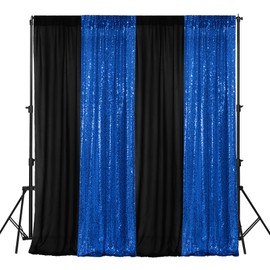 VitalCozy 4 Panels Photo Backdrop Curtains 2 Pcs 4 x 10 ft Sequin Glitter Backdrop Curtains 2 Pcs 7 x 10 ft Chiffon Backdrop Curtains for Christmas New Year Wedding Birthday Party(Black, Royal Blue)