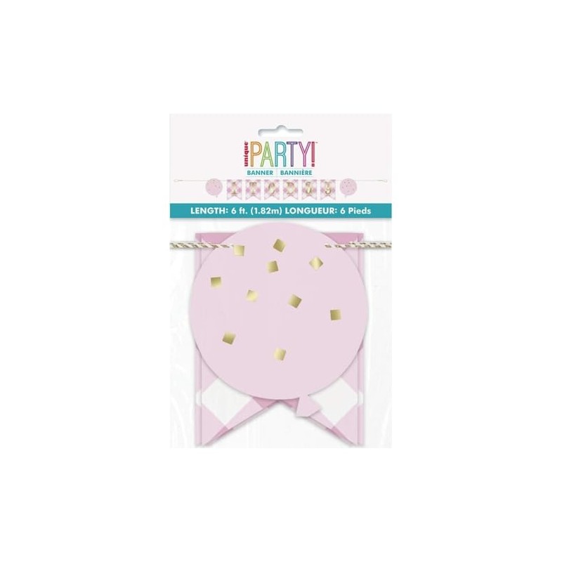 Pink Gingham 1st Birthday Pennant Banner (182cm) - Perfect for