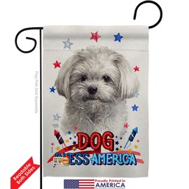 Breeze Decor Patriotic Cute Maltese Garden Flag Pack Dog Puppy Spoiled Paw Canine Fur Pet Nature Farm Animal Creature Applique House Banner Small Yard Gift Double-Sided, Made in USA