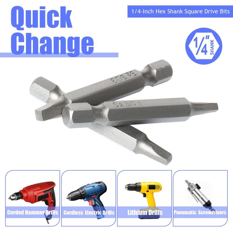 FyMosem 9Pcs Square Head Screwdriver Bits, SQ1 SQ2 SQ3 Magnetic