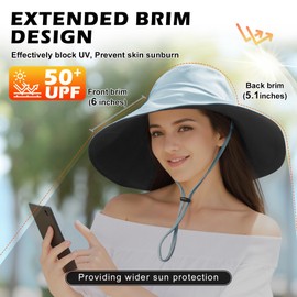 Sukeen Women's Sun Hat Reversible Fishing Hat with Wide Brim, UV Protection, Foldable Outdoor Hat with Rolled Hem, Suitable for Beach, Garden, Hiking, Black / Light Blue