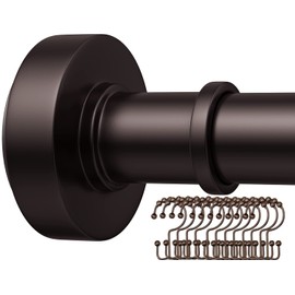 Bronze Shower Rod with 12 Hooks, 43-72 Inches, Rust Resistance, Adjustable Tension Rod with Durable Spring, No Drilling - Use For Bathroom, Bedroom, Home, Matte Bronze