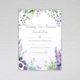 Lavender and Eucalyptus Wedding Vow Renewal Save the Date Cards/Save the Day Invitations Wildflower: Lavender and Eucalyptus Wedding Vow Renewal Save the Date Invites (Pack of 50 without Envelopes)