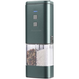 Rosenstein & Söhne Spice mill: 2-in-1 cordless salt and pepper mill with ceramic grinder, aluminium housing (electric salt and pepper mill, electronic pepper mill, electric in 1)