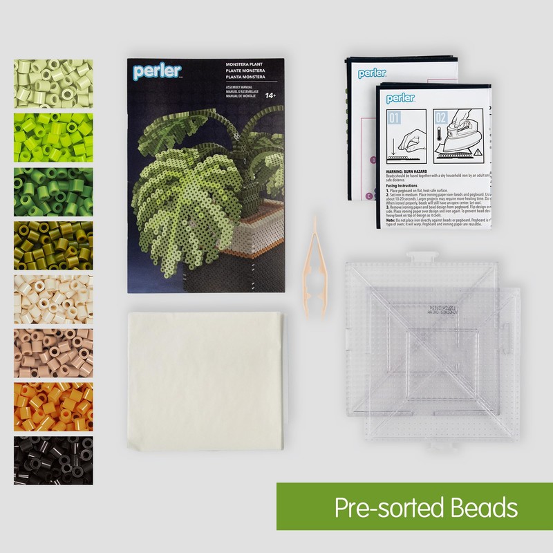 Perler 80-57234 Monstera Plant 3D Fused Bead Craft Activity Kit,