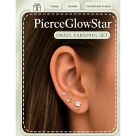 3 Pairs Gold Flower Butterfly CZ Stud Earrings with Silicone Backs