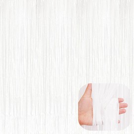 4 Pieces of White Fringe Curtain Party Decoration, Curtain Background Door Streamer Glitter Streamer Background, Photo Booth Background, Birthday, Wedding, Christmas Party Decoration