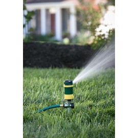 Melnor 65404AMZ Turbo Rotary Sprinkler on Step Spike, 4-Pattern, QuickConnect Product Adapter, Green, Yellow