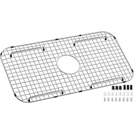 Sink Protectors for Kitchen Sink Bottom, 304 Stainless Steel 27 x 14 Sink Grid Single-Bowl Farm Sink Protector Metal Grill Rack with Centered Drain Hole with Corner Radius 3-1/2", Soft Rubber Feet
