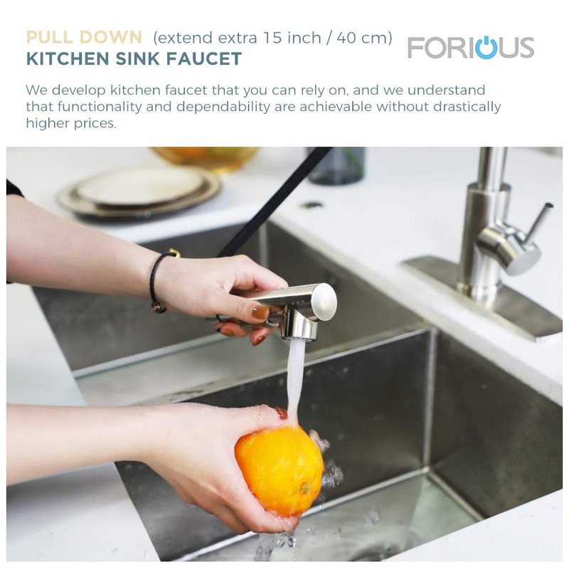 FORIOUS Kitchen Faucets with Pull Down Sprayer, Single Handle Kitchen