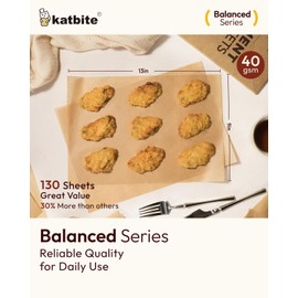 Katbite 130 Pcs Parchment Paper Sheets, 9x13 Inches Unbleached Baking Paper Non-Stick for Gently Baking, Pre-cut Parchment Paper Suitable for Baking, Cooking,Air Fryer [Balanced Series]