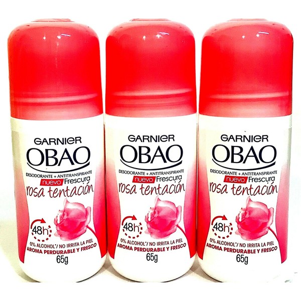 3 OBAO SUAVE Rosa Tentacion Roll On Antiperspirant Desodorante 65g 