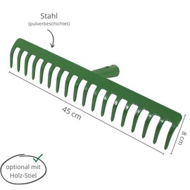 Rekord Garden Rake (Powder-Coated Steel) - 18 Prongs Width 45 cm - Without Handle, Leaf Rake, Lawn Rake, Rake, Hay Rake