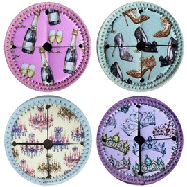 Set of 4 Themed Drink Coasters for Wine Glasses | Reusable Slip-On Stemmed Glass Coasters | No More Water Rings