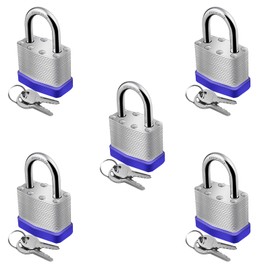 Gradleen 5PCS Keyed Padlocks Blue Hardened Steel Padlock,Lock Set with 2 Keys,40mm Padlock for Cabinet,Gym,Gates,Sheds,Fences