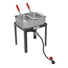 Gas One Double Fryer with 2 Baskets Propane Burners for Outdoor Cooking – Heavy Duty 18Qt Aluminum Pot Outdoor Deep Fryer with Cast Iron Burner – Propane Deep Fryer with Thermometer
