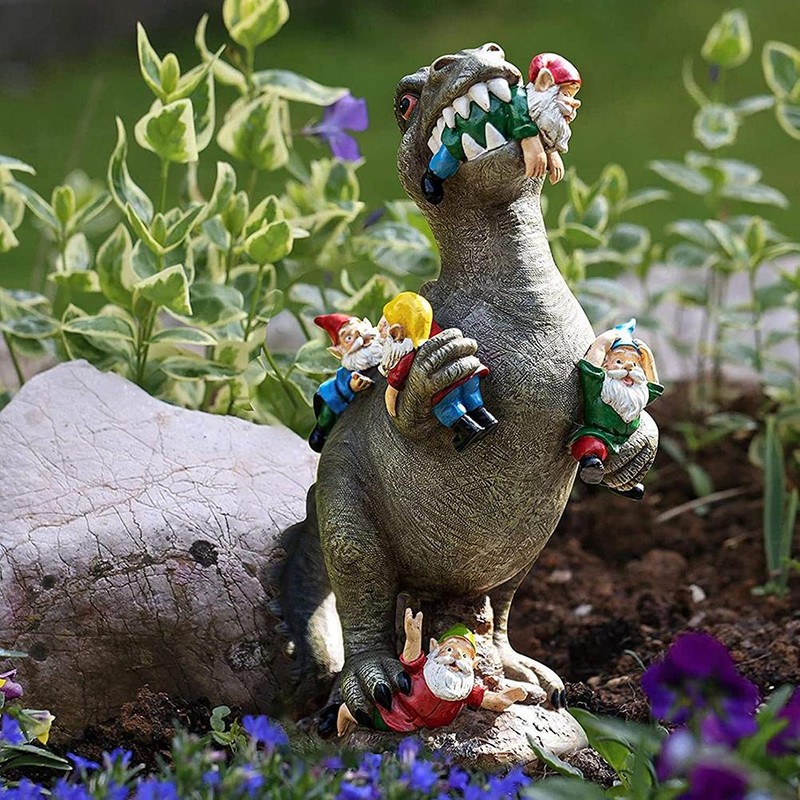 Garden Statue Dinosaur Eating Goblins Resin Art Sculpture for Outdoor