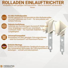 markiso® 2 pairs of universal inlet funnels for roller shutters, roller shutter guide in pair for mini profiles of 9 mm thick [made in Germany], suitable for all standard guide rails