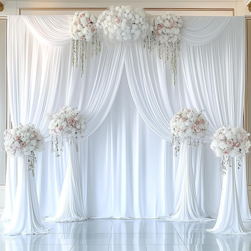 20ftx12ft Wrinkle Free White Backdrop Curtain, 4 Panels 12FT Height
