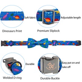 Elegant little tail Dog Collar, Dog Collar with Bow Dinosaur Boy Dog Collar Animal Collars Soft Dog Bow Tie Adjustable Dog Collar for Small Medium Large Dogs
