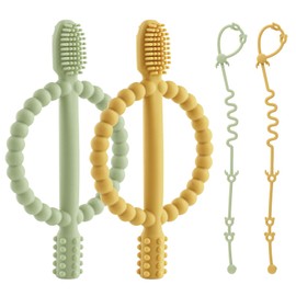 Beißring Baby, 4 Stück Baby Beißspielzeug, Zahnungshilfe baby aus Silikon BPA-frei, Zahnen Baby Hilfe, Teething Toy Baby, Beissröhrchen Baby, Geeignet für Babys ab drei Monaten (Gelb+Grün)
