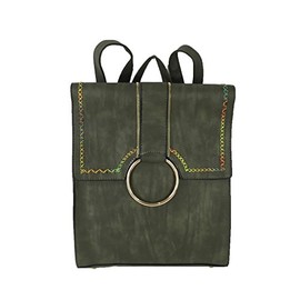 Fashion Culture Charlie Vegan Leather Ring Backpack Sling, Olive Multi