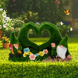 twinbling Solar Garden Gnome Decor Heart-Shaped Fairy Tale Outdoor Statue, Gifts for Women Mom Grandma Senior Elder, Green Resin Flocked Gnomes Decoration for Lawn, Patio, Yard