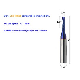 xuan 1/8'' Diameter O Single Flute Upcut Spiral End Mill CNC Router Bit with NACO Coating - 1/4'' Shank Plastic Cutting 1/8 D x 1/2 CH x 1/4 SHK x 2 Inch Long with Mirror Finish UT188