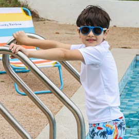 LACOFIA Boys' Short-Sleeved Swimming Shirt Children's Sun Protection Swimming Shirt Kids Rash Guard Quick-Drying, White