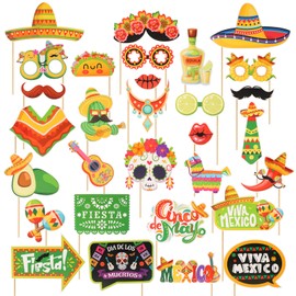 30PCS Day of the Dead Photo Booth Props, Halloween Party Decorations