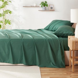 Hearth & Harbor 4 Piece Full Size Bed Sheets Set - 60% Microfiber, 40% Rayon Derived from Bamboo Sheets Full Size Set - Full Size Sheets Set Fits Up to 16" Mattress, Hunter Green