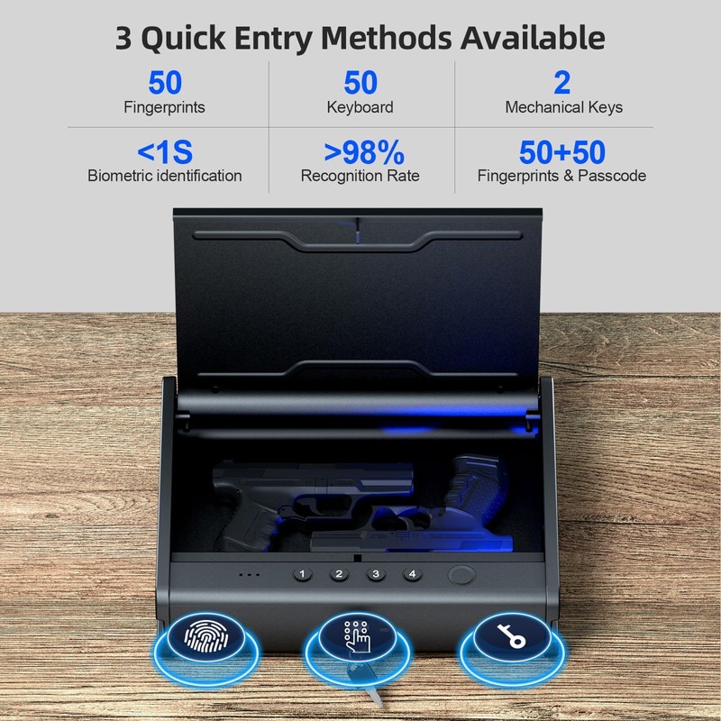 PINEWORLD Gun Safe, Biometric Gun Safe For Handgun, Pistol Safe