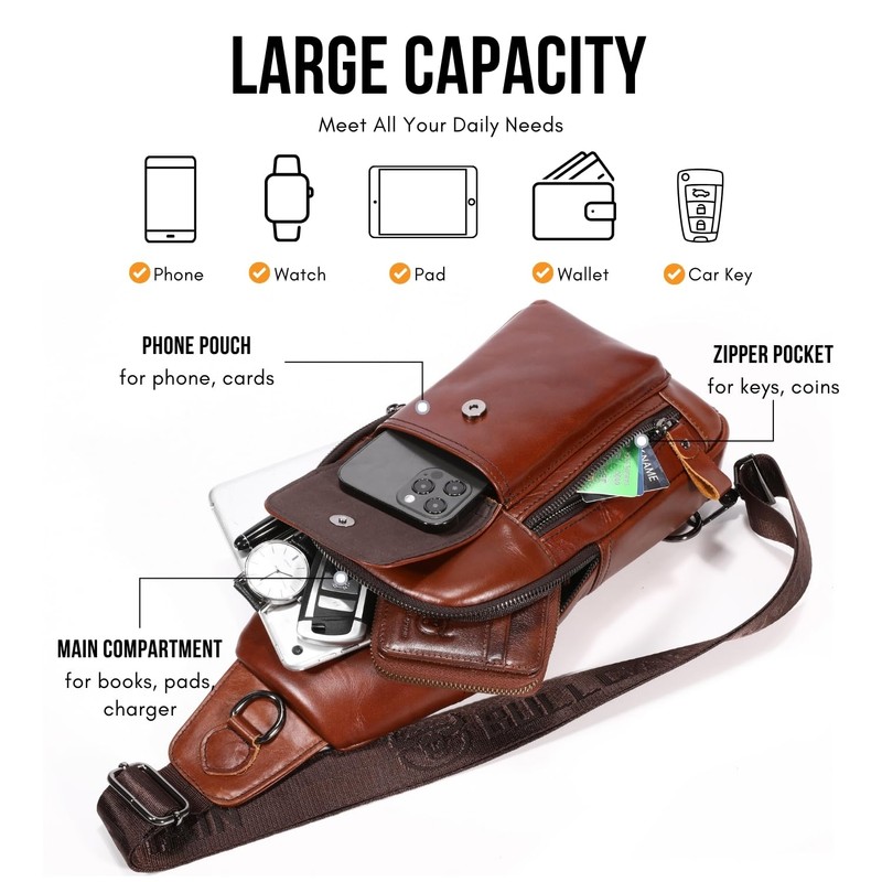 WeeDee Sling Bag Leather Shoulder Bag Chest Bag Shoulder Bag