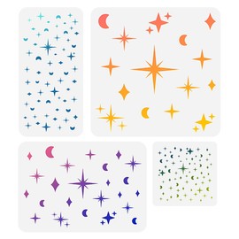 4 Pack Stars Moons Wall Art Stencil Templates Reusable Plastic Star Stencils for Painting on Wood Wall Floor Fabric Glass, Home Decor Craft