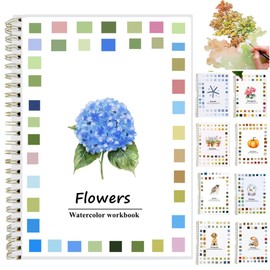 Watercolor Workbooks Coloring Book Easy Nature Scenes Beginner Friendly Watercolor Paint Set Art Crafts Painting Kit for Creative Exploration Gift for Adults Teens (Flowers,Without Palette)