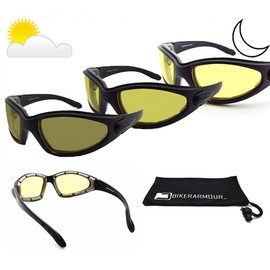 BIKERHADES Photochromic Motorcycle Sunglass Day Night Transitional Men Foam Padded Wind Dust Blocker