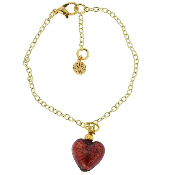GlassOfVenice Murano Glass Heart Charm Bracelet - Purple Gold