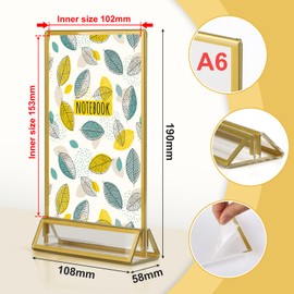 efuturetime 6 x A6 Acrylic Table Stand, Double-Sided Picture Frame, Plexiglass Menu Card Holder, Gold, T-Stand, Counter Stand, Photo Frame for Photo, Wedding Table Numbers, Cafe, Restaurant