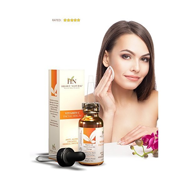 Highly Natural 20% Vitamin C Serum For Your Face Including Vitamin E - Ferulic Hyaluronic and Amino Acid Anti Aging Anti Wrinkles Rejuvenating Your Skin