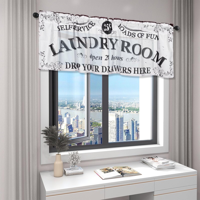 SNOMEL 54 x 18 Inch Laundry Room Curtains for Windows,