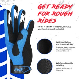 HWK Motorcycle Gloves for Men & Women, Durable & Comfortable Tactical Gloves with Non Slip, Neoprene Palm Padding, Versatile & Temperature Resistant Motorcycle Riding Gloves - Blue, 2XL