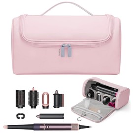 Estuche Organizador para Dyson Air Wrap/Shark Flexstyle - Bolsa de Viaje Impermeable con 5 Compartimentos, Gancho para Colgar-Protector Acolchado para Secadoras, Planchas y Rizadores (Rosa)