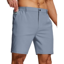 UPGET Men's Hiking Shorts Elastic Waist 7" Quick Dry Lightweight Casual Dress Shorts Golf Work 3 Pockets Light Grey L