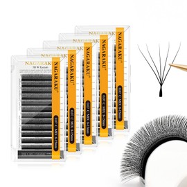 NAGARAKU 5D W Shape Eyelash Extension 5 Trays in 1 Pack Volume Premade Fans Pestañas Faux Mink Matte Black Cluster Easy Fanning False Lashes for Professional Beauty Salon (0.07 C Curl 8-15mm Mix)