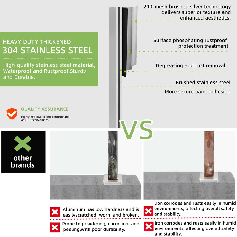 VoTwoofv Glass Railing Corner Post 35.8",304 Stainless Steel Glass Balustrade