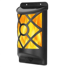 96 LEDs Flame Flickering Solar Garden Lights Waterproof Wall Mount Lamp with Auto on off Feature Outdoor Flame Solar LightsColor: Black Color