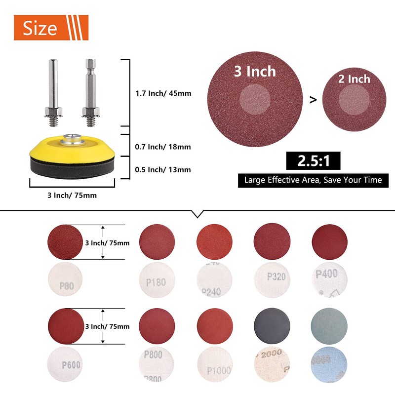 Tshya 100pcs 3inch Sanding Discs Pad with 2Pcs Sanding Sponge