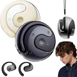 Hy-T26 X15 Pro Earphone Wireless Bluetooth, Auriculares Inalámbricos Deportivos Bluetooth 5.4 Open Ear Audífonos, Estéreo Hi-Fi, Estuche De Carga Portátil con Cordón (Amarillo pálido y Negro)